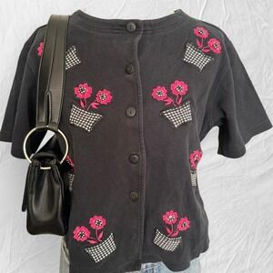 Vintage embroidered floral cardigan top coquette indie baby tee
